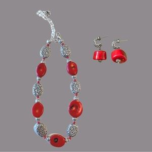 Brighton coral necklace & earring set